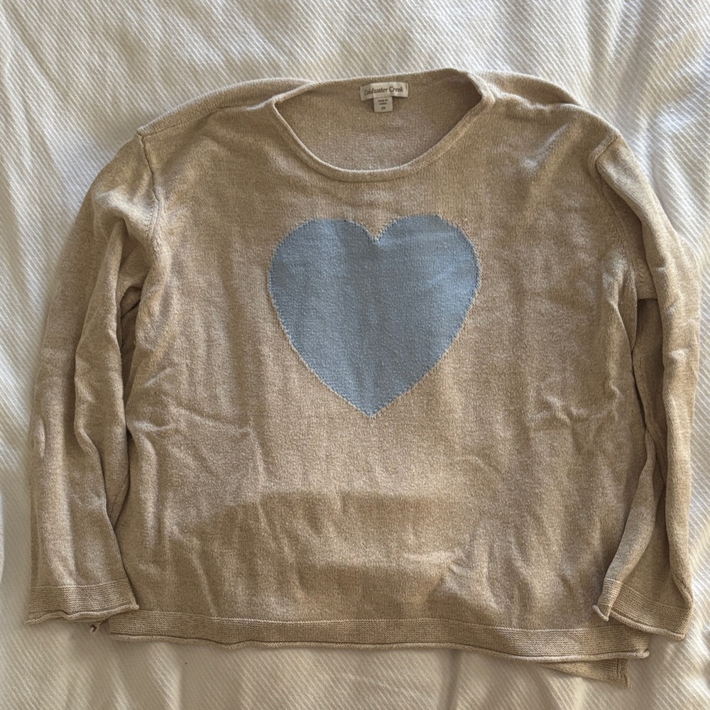Coldwater Creek Beige Sweater with Blue Heart